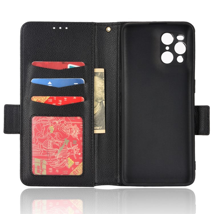 Stand Feature Litchi Texture PU Leather Wallet Flip Cover TPU Shockproof Interior Case for Oppo Find X3 / Find X3 Pro - Black