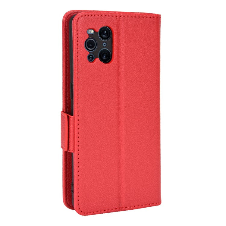 Stand Feature Litchi Texture PU Leather Wallet Flip Cover TPU Shockproof Interior Case for Oppo Find X3 / Find X3 Pro - Red