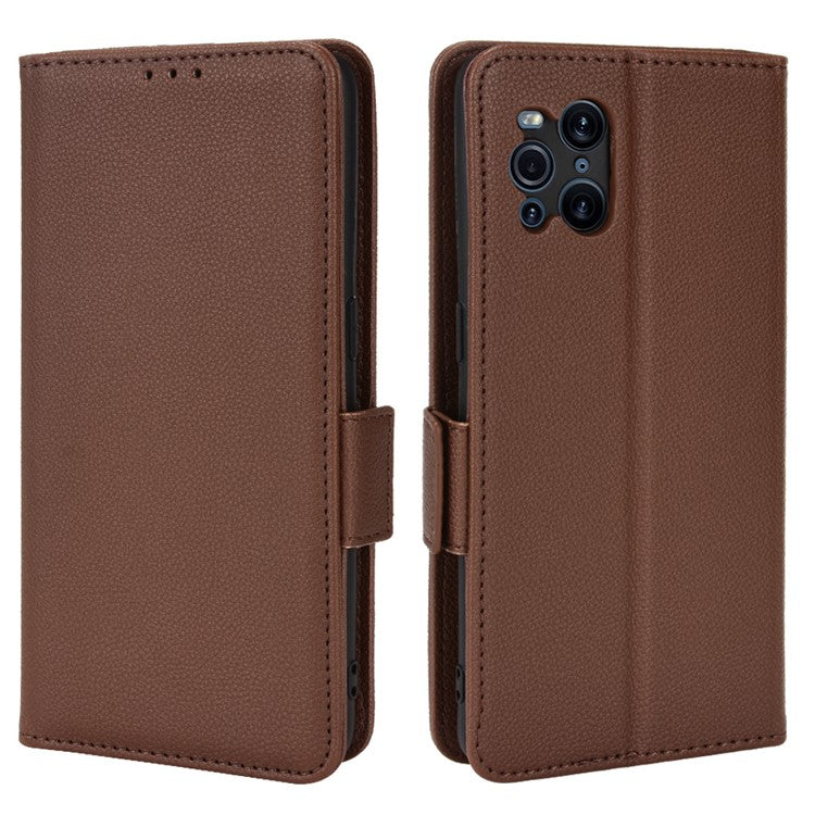 Stand Feature Litchi Texture PU Leather Wallet Flip Cover TPU Shockproof Interior Case for Oppo Find X3 / Find X3 Pro - Brown