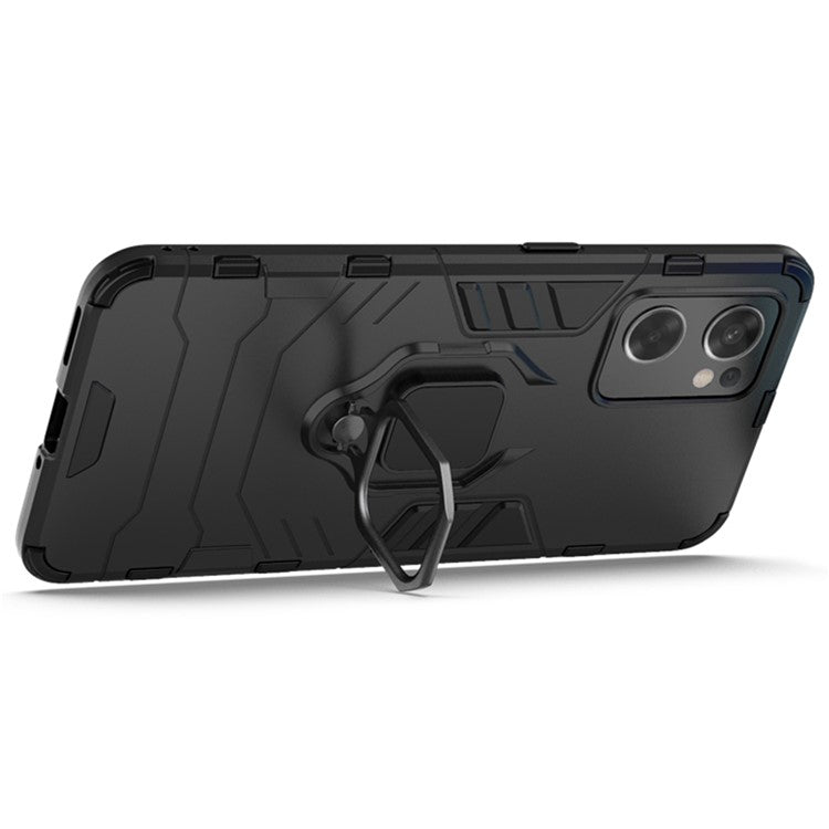 Ring Kickstand Sturdy Anti-Shock Flexible TPU + Hard PC Back Cover for Oppo Reno7 SE 5G - Black