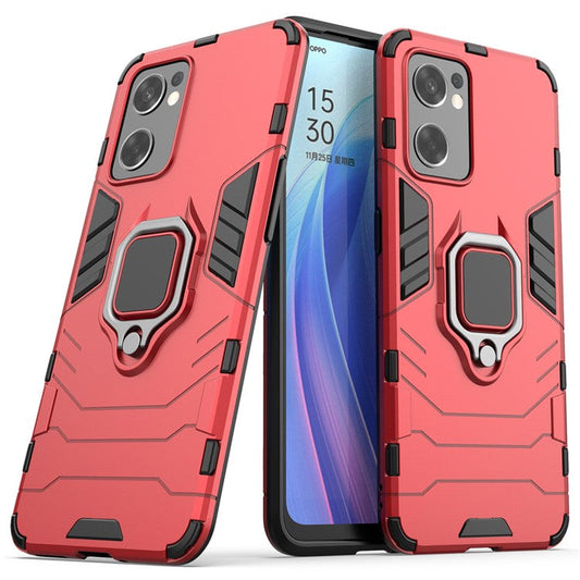 Ring Kickstand Sturdy Anti-Shock Flexible TPU + Hard PC Back Cover for Oppo Reno7 SE 5G - Red