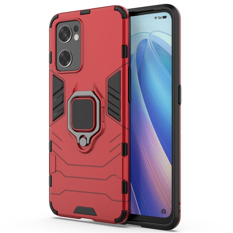 Ring Kickstand Sturdy Anti-Shock Flexible TPU + Hard PC Back Cover for Oppo Reno7 SE 5G - Red