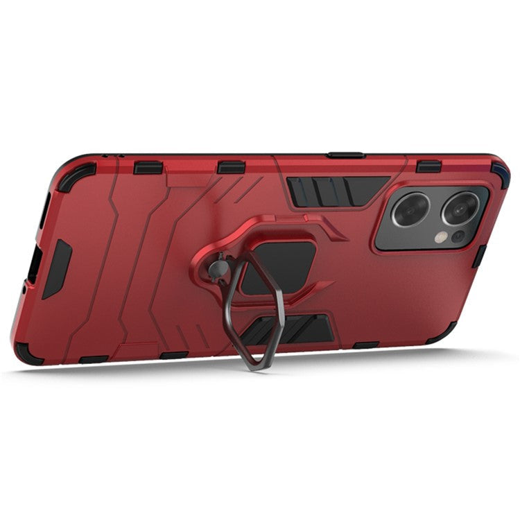 Ring Kickstand Sturdy Anti-Shock Flexible TPU + Hard PC Back Cover for Oppo Reno7 SE 5G - Red