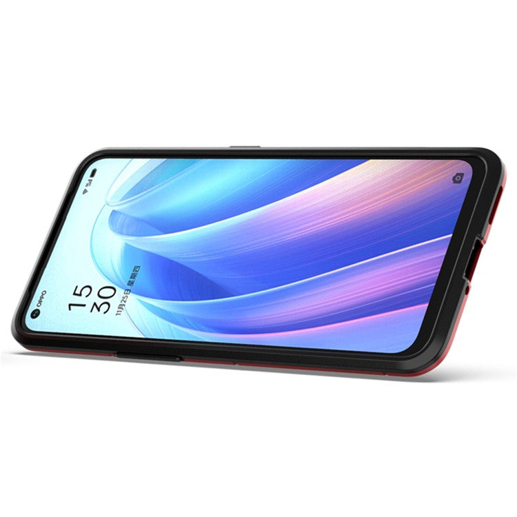 Ring Kickstand Sturdy Anti-Shock Flexible TPU + Hard PC Back Cover for Oppo Reno7 SE 5G - Red