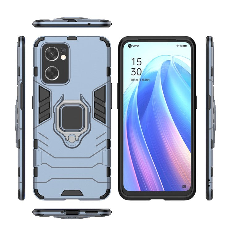 Ring Kickstand Sturdy Anti-Shock Flexible TPU + Hard PC Back Cover for Oppo Reno7 SE 5G - Blue