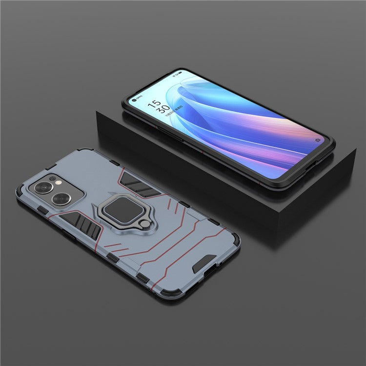 Ring Kickstand Sturdy Anti-Shock Flexible TPU + Hard PC Back Cover for Oppo Reno7 SE 5G - Blue