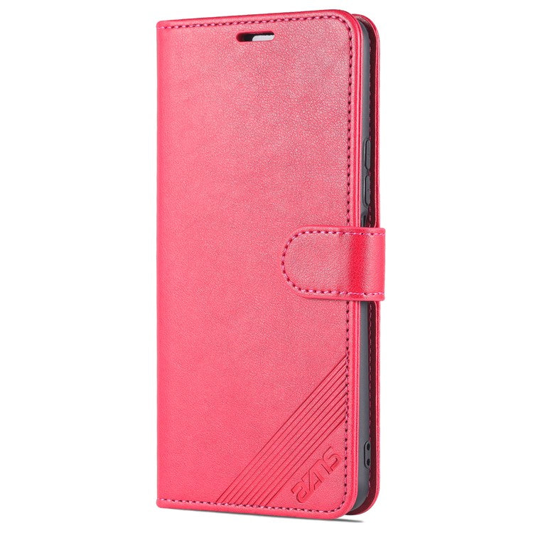 AZNS Textured PU Leather Protective Folio Flip Case Wallet Stand Inner TPU Phone Cover for vivo Y76s / Y74s - Red