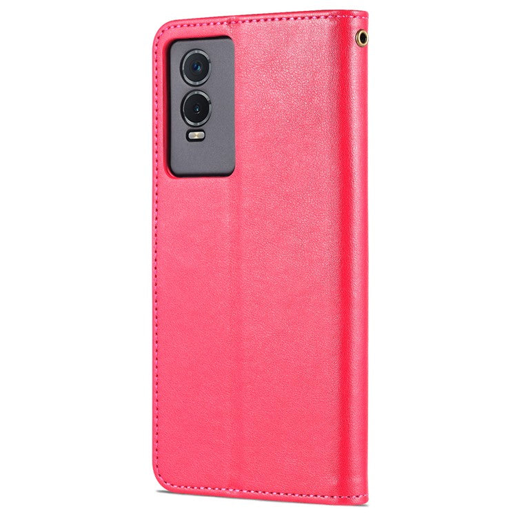 AZNS Textured PU Leather Protective Folio Flip Case Wallet Stand Inner TPU Phone Cover for vivo Y76s / Y74s - Red