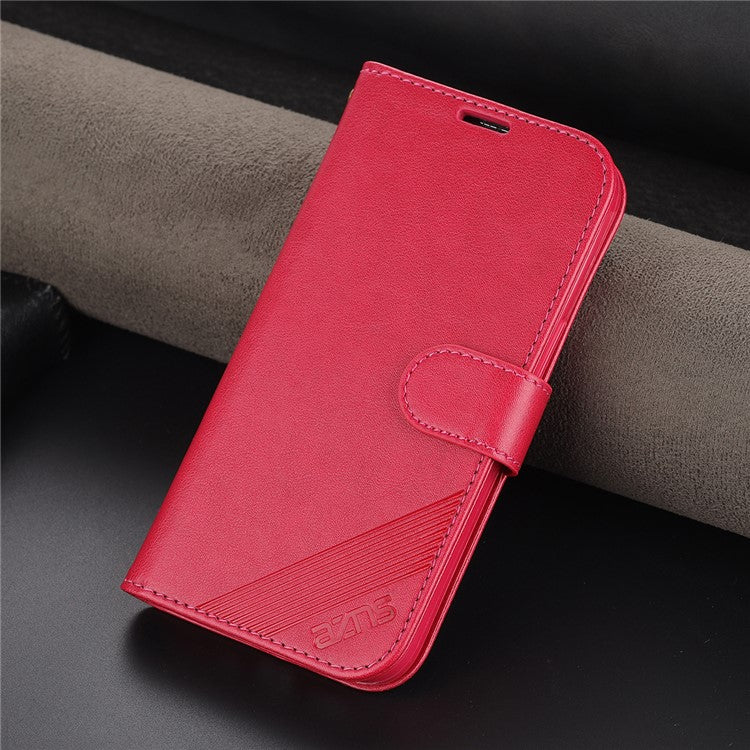 AZNS Textured PU Leather Protective Folio Flip Case Wallet Stand Inner TPU Phone Cover for vivo Y76s / Y74s - Red