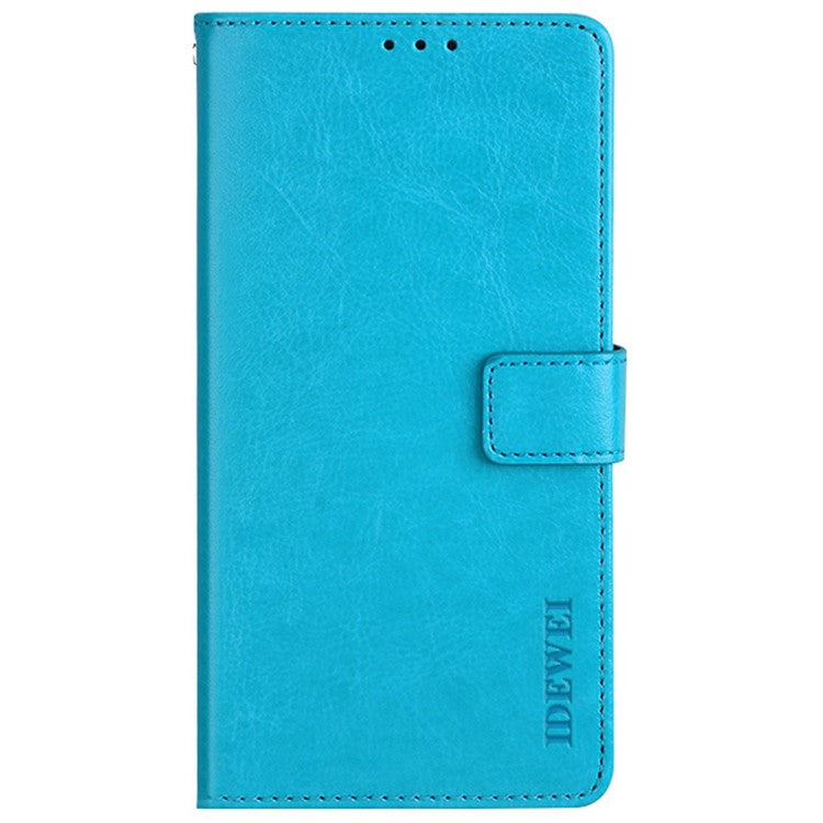 IDEWEI For Realme 8i/Narzo 50 4G Crazy Horse Texture Leather Case Magnetic Clasp Phone Cover with Stand Wallet - Sky Blue