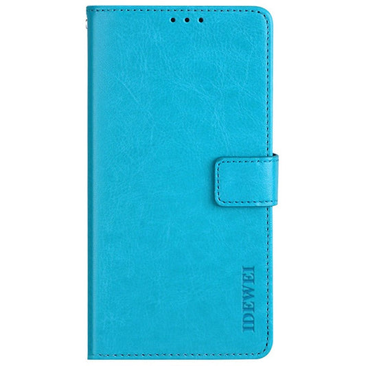 IDEWEI For Realme 8i/Narzo 50 4G Crazy Horse Texture Leather Case Magnetic Clasp Phone Cover with Stand Wallet - Sky Blue