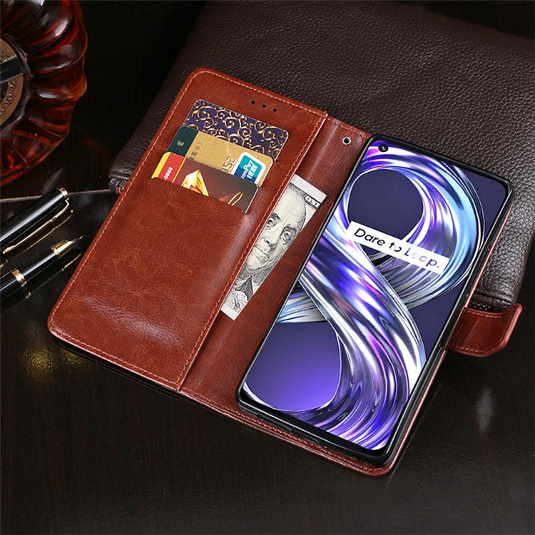 IDEWEI For Realme 8i/Narzo 50 4G Crazy Horse Texture Leather Case Magnetic Clasp Phone Cover with Stand Wallet - White