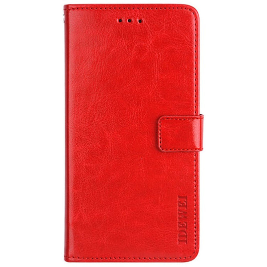 IDEWEI For Realme 8i/Narzo 50 4G Crazy Horse Texture Leather Case Magnetic Clasp Phone Cover with Stand Wallet - Red