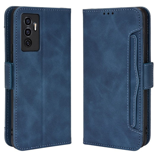 For vivo S10e/V23e 4G/5G Scratch-resistant Multiple Card Slot Cash Pocket PU Leather Cell Phone Case with Stand - Blue