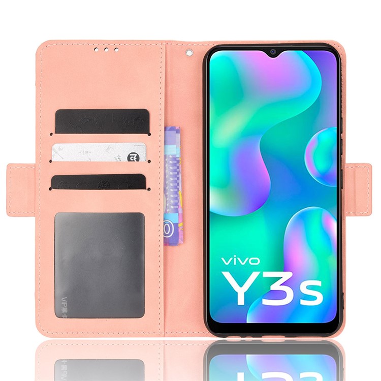 For vivo Y3s (2021) Magnetic Closure Multiple Card Slot Cash Pocket PU Leather Drop-proof Phone Case with Stand - Pink
