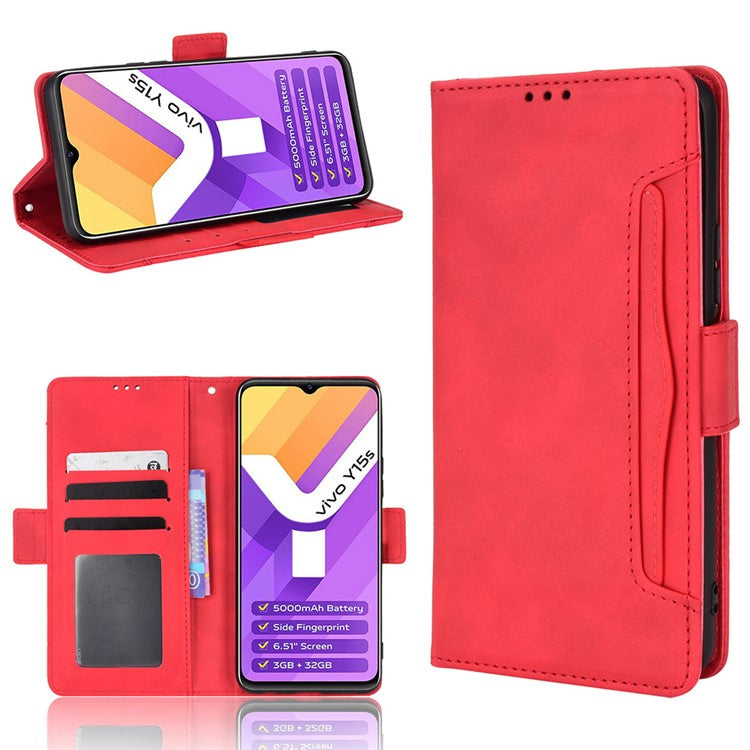 For vivo Y15s/Y15a/Y10/T1/Y01/iQOO U5x Stand Function Multiple Card Slot Cash Pocket PU Leather Cell Phone Case - Red