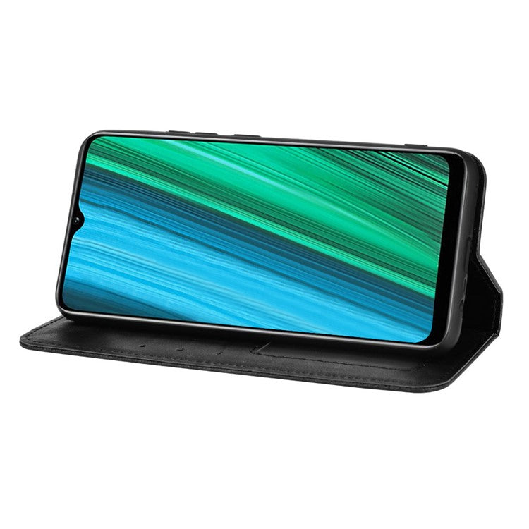 For Realme Narzo 50A Well-protected Wallet Retro Style Imprinted Leather Magnetic Closing Phone Cover with Stand - Black