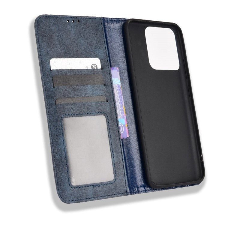 For Realme Narzo 50A Well-protected Wallet Retro Style Imprinted Leather Magnetic Closing Phone Cover with Stand - Blue