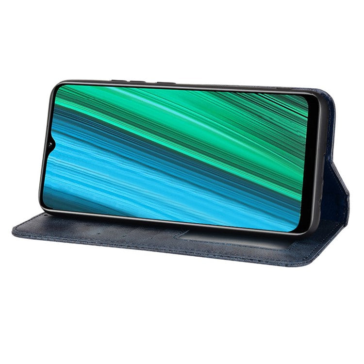 For Realme Narzo 50A Well-protected Wallet Retro Style Imprinted Leather Magnetic Closing Phone Cover with Stand - Blue