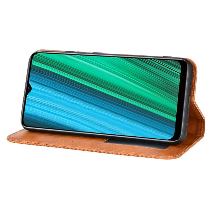 For Realme Narzo 50A Well-protected Wallet Retro Style Imprinted Leather Magnetic Closing Phone Cover with Stand - Brown
