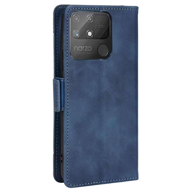 Double Protection PU Leather + TPU Phone Cover for Realme Narzo 50A, Cash Pocket Multiple Card Slot Case with Stand Case - Blue