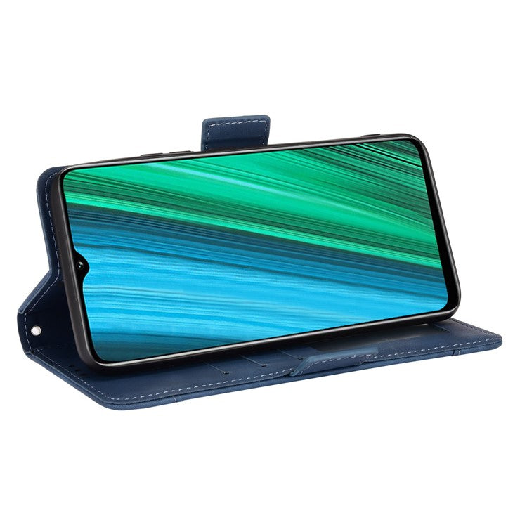 Double Protection PU Leather + TPU Phone Cover for Realme Narzo 50A, Cash Pocket Multiple Card Slot Case with Stand Case - Blue