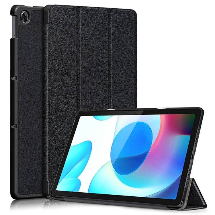 JIUYU PU Leather+PC Tri-fold Stand Drop-proof Tablet Case Shell for Realme Pad - Black