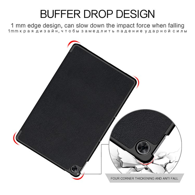 JIUYU PU Leather+PC Tri-fold Stand Drop-proof Tablet Case Shell for Realme Pad - Black