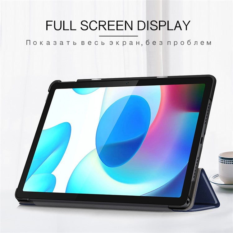 JIUYU PU Leather+PC Tri-fold Stand Drop-proof Tablet Case Shell for Realme Pad - Blue