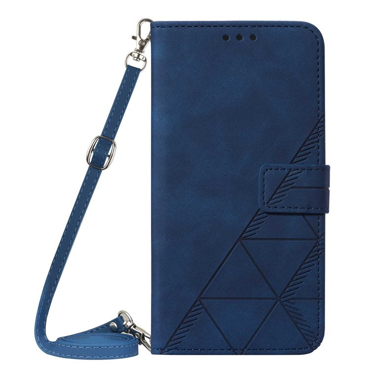 PB2-1 Series Lines Imprinting Phone Case for Realme 8 5G/V13 5G/Narzo 30 5G, Flip Stand Soft PU Leather Magnetic Wallet Cover with Shoulder Strap - Sapphire
