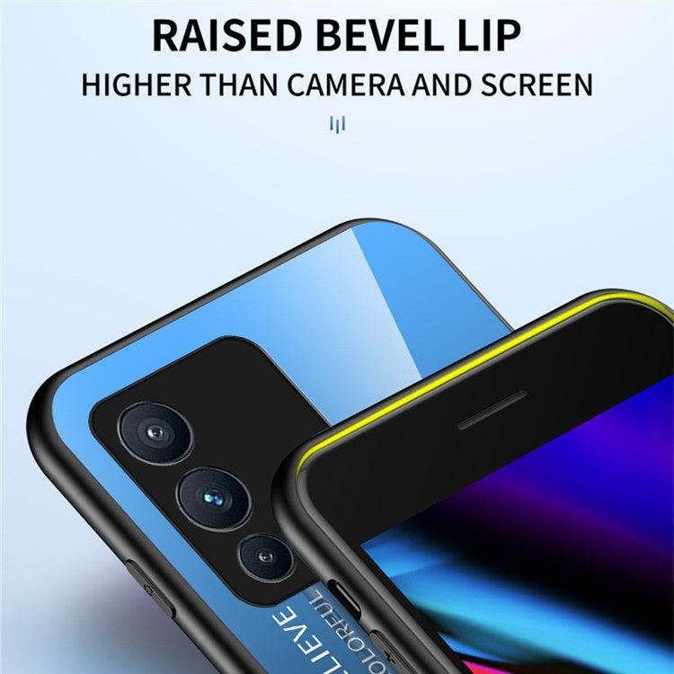 Gradient Color Phone Case for vivo S12 / V23 5G, Shockproof  TPU Edges + Hard PC + Tempered Glass Protective Cover - White