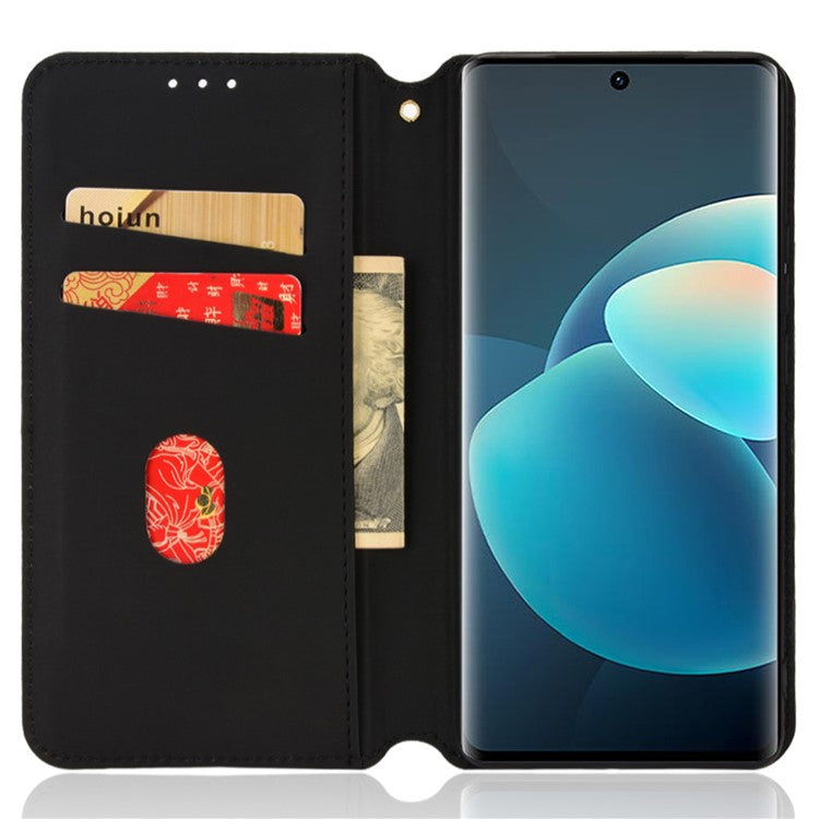 For vivo X60 Pro 5G (Global)/X60 5G 3D Rhombus Imprinted PU Leather Case Wallet Stand Protective Phone Cover - Black