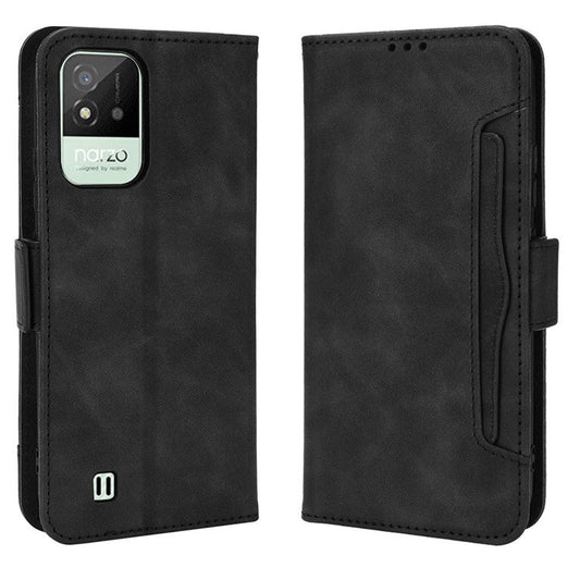For Realme Narzo 50i Anti-drop Multi-card Slots Case All-inclusive Protection Premium PU Leather Stand Phone Shell with Wallet - Black