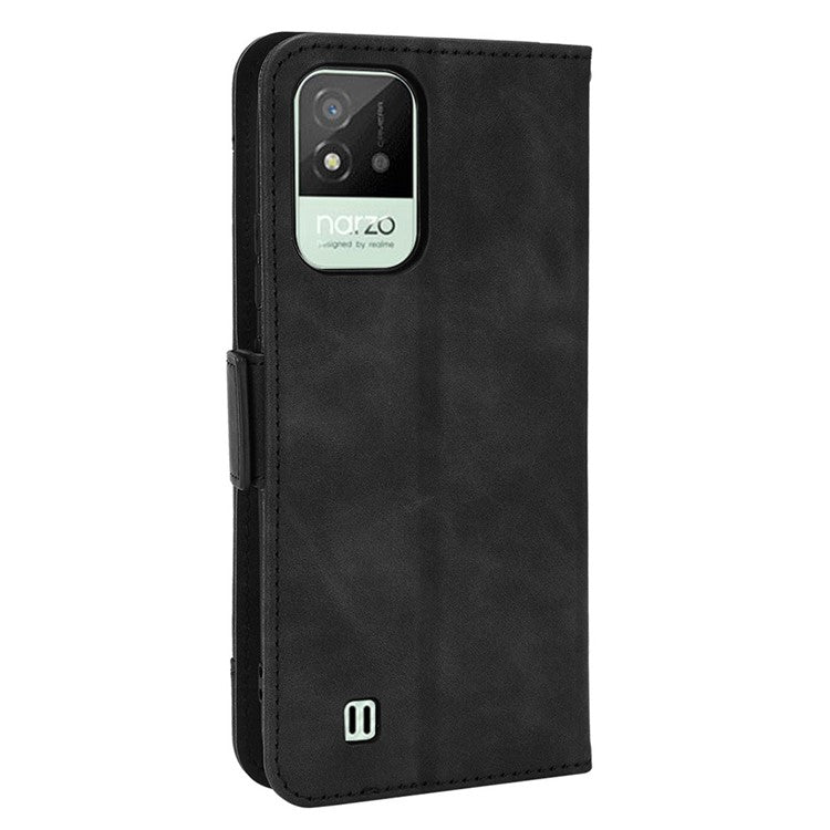 For Realme Narzo 50i Anti-drop Multi-card Slots Case All-inclusive Protection Premium PU Leather Stand Phone Shell with Wallet - Black