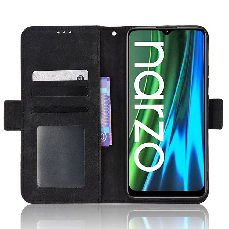 For Realme Narzo 50i Anti-drop Multi-card Slots Case All-inclusive Protection Premium PU Leather Stand Phone Shell with Wallet - Black