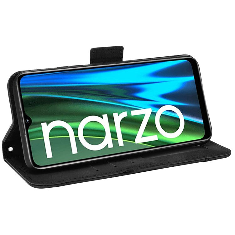 For Realme Narzo 50i Anti-drop Multi-card Slots Case All-inclusive Protection Premium PU Leather Stand Phone Shell with Wallet - Black