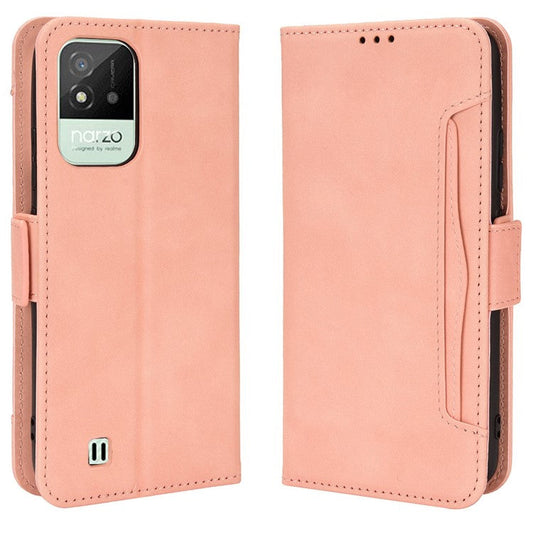 For Realme Narzo 50i Anti-drop Multi-card Slots Case All-inclusive Protection Premium PU Leather Stand Phone Shell with Wallet - Pink