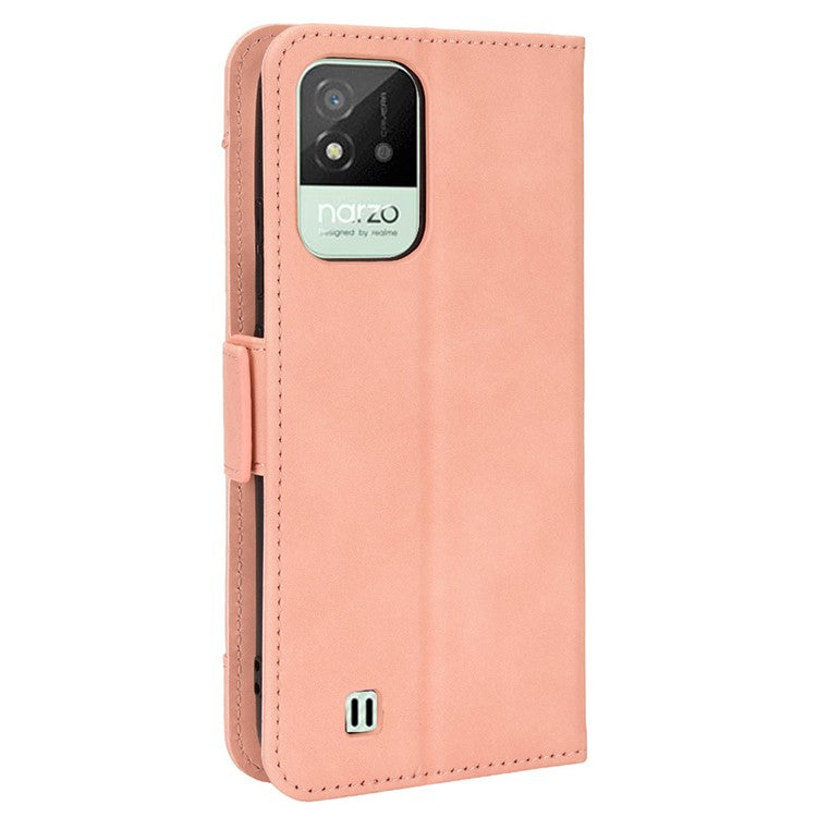 For Realme Narzo 50i Anti-drop Multi-card Slots Case All-inclusive Protection Premium PU Leather Stand Phone Shell with Wallet - Pink