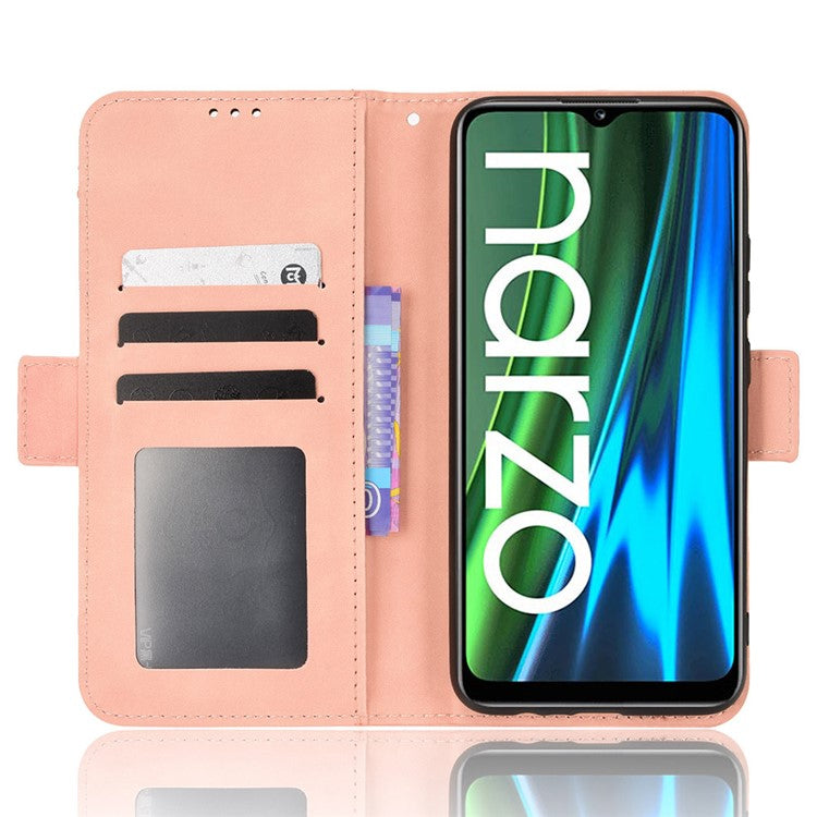 For Realme Narzo 50i Anti-drop Multi-card Slots Case All-inclusive Protection Premium PU Leather Stand Phone Shell with Wallet - Pink