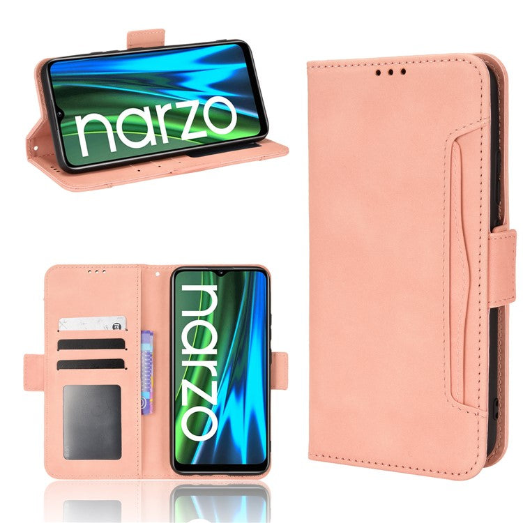 For Realme Narzo 50i Anti-drop Multi-card Slots Case All-inclusive Protection Premium PU Leather Stand Phone Shell with Wallet - Pink