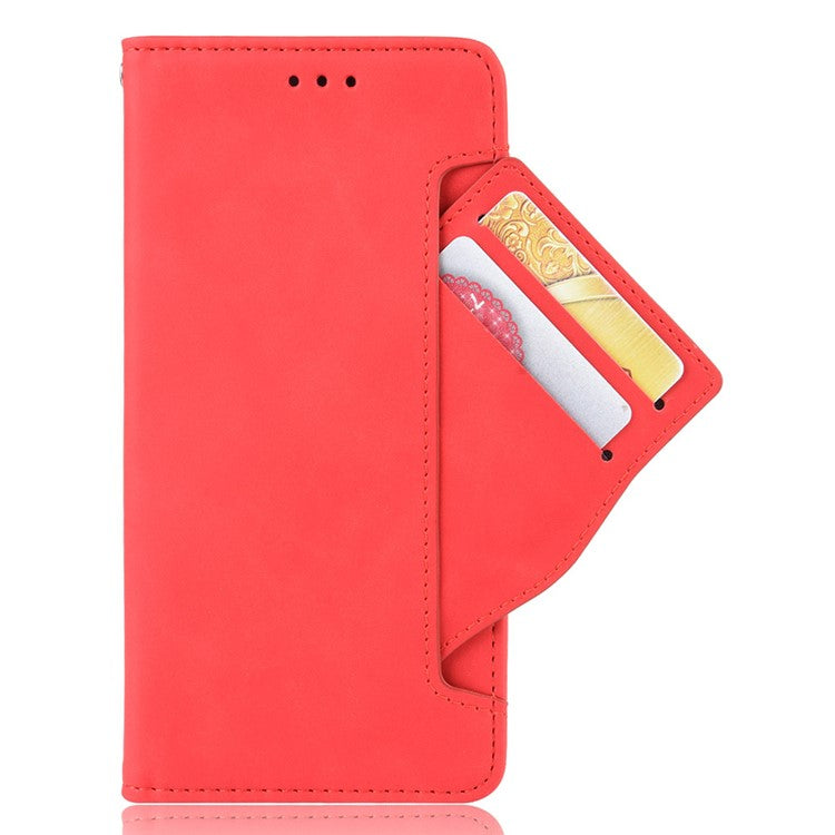 For Realme Narzo 50i Anti-drop Multi-card Slots Case All-inclusive Protection Premium PU Leather Stand Phone Shell with Wallet - Red