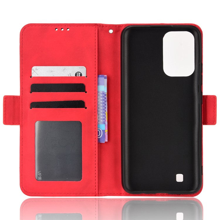 For Realme Narzo 50i Anti-drop Multi-card Slots Case All-inclusive Protection Premium PU Leather Stand Phone Shell with Wallet - Red