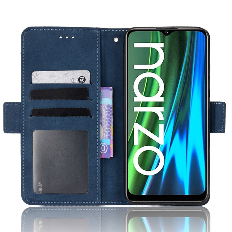 For Realme Narzo 50i Anti-drop Multi-card Slots Case All-inclusive Protection Premium PU Leather Stand Phone Shell with Wallet - Blue