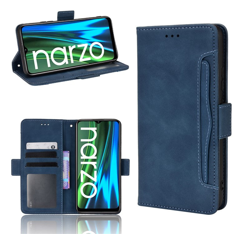 For Realme Narzo 50i Anti-drop Multi-card Slots Case All-inclusive Protection Premium PU Leather Stand Phone Shell with Wallet - Blue