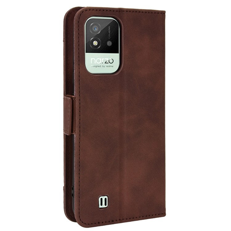 For Realme Narzo 50i Anti-drop Multi-card Slots Case All-inclusive Protection Premium PU Leather Stand Phone Shell with Wallet - Brown