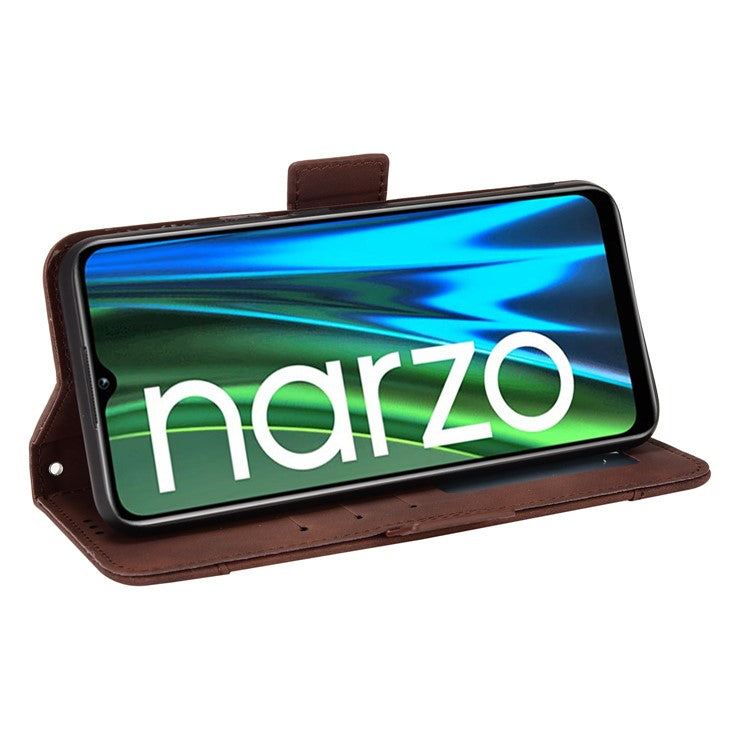 For Realme Narzo 50i Anti-drop Multi-card Slots Case All-inclusive Protection Premium PU Leather Stand Phone Shell with Wallet - Brown