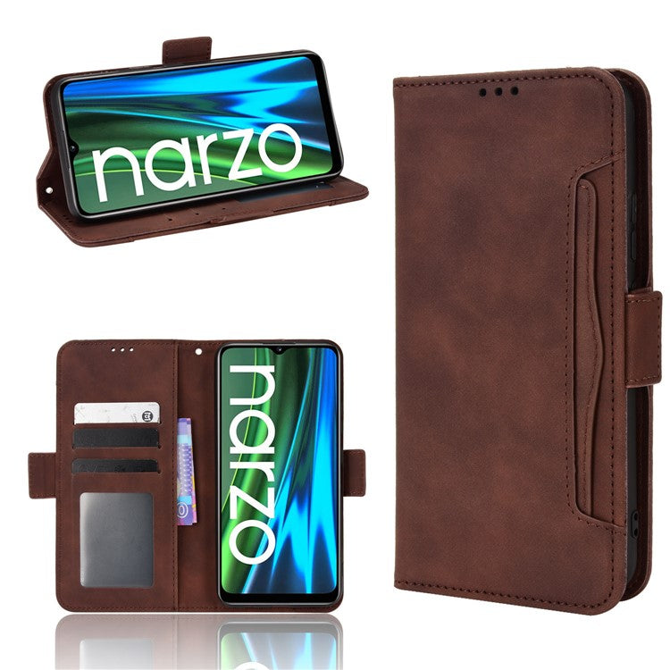 For Realme Narzo 50i Anti-drop Multi-card Slots Case All-inclusive Protection Premium PU Leather Stand Phone Shell with Wallet - Brown