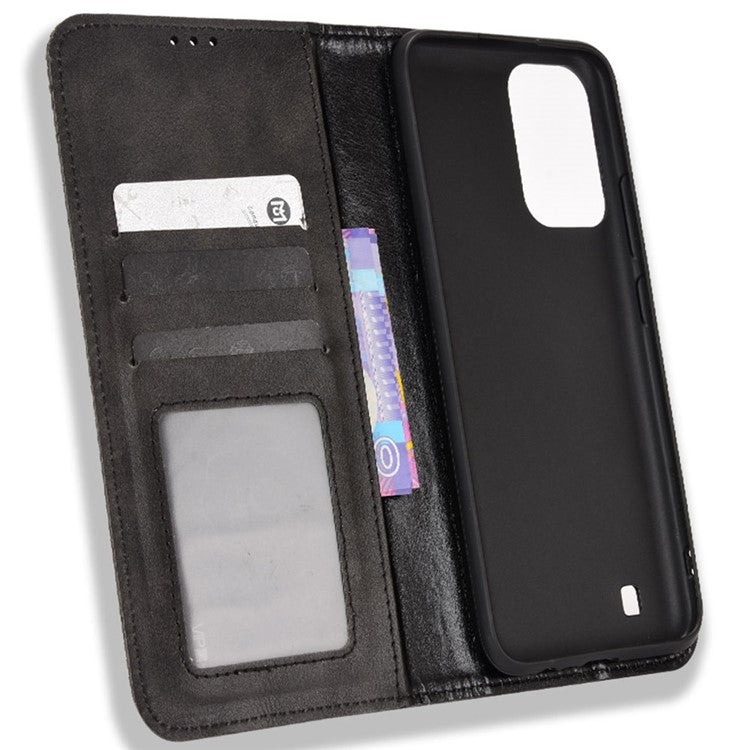 For Realme Narzo 50i Vintage PU Leather + Soft TPU Imprinted Mosaic Shell Case Wallet Magnetic Absorption Stand Folio Shockproof Protective Cover - Black