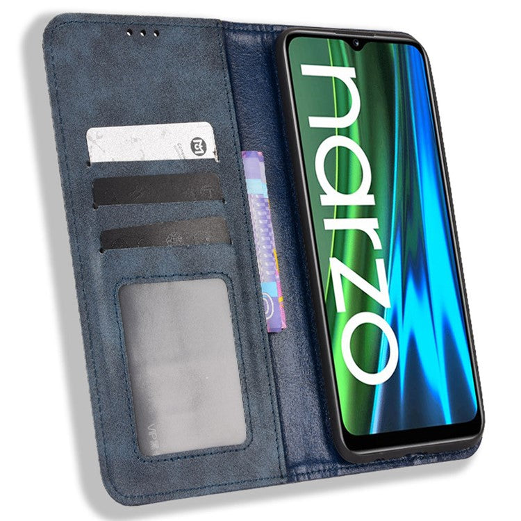 For Realme Narzo 50i Vintage PU Leather + Soft TPU Imprinted Mosaic Shell Case Wallet Magnetic Absorption Stand Folio Shockproof Protective Cover - Blue
