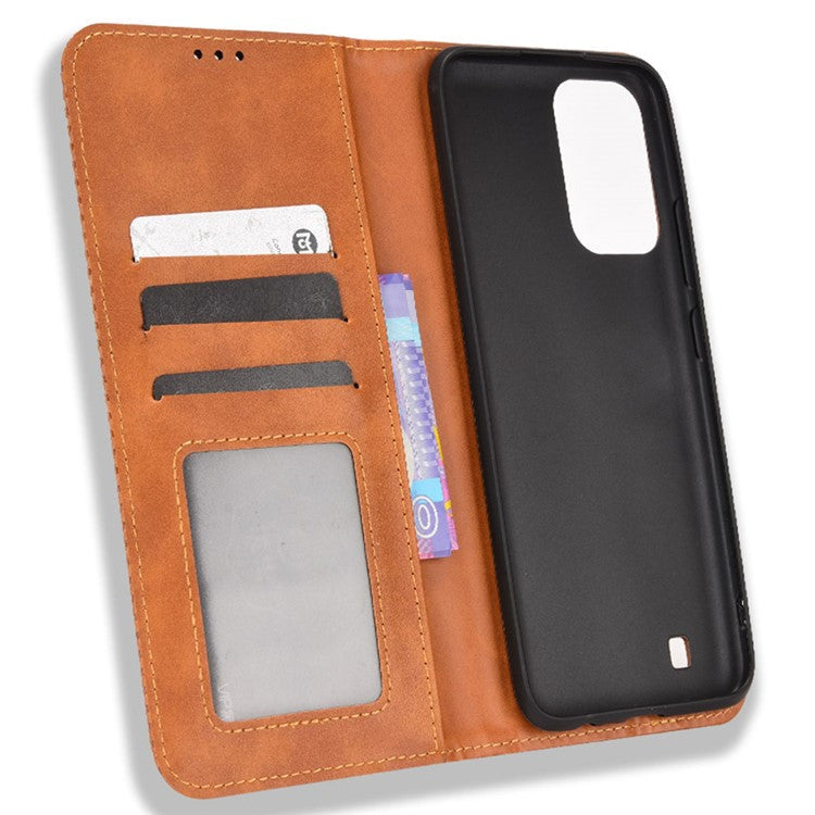 For Realme Narzo 50i Vintage PU Leather + Soft TPU Imprinted Mosaic Shell Case Wallet Magnetic Absorption Stand Folio Shockproof Protective Cover - Brown